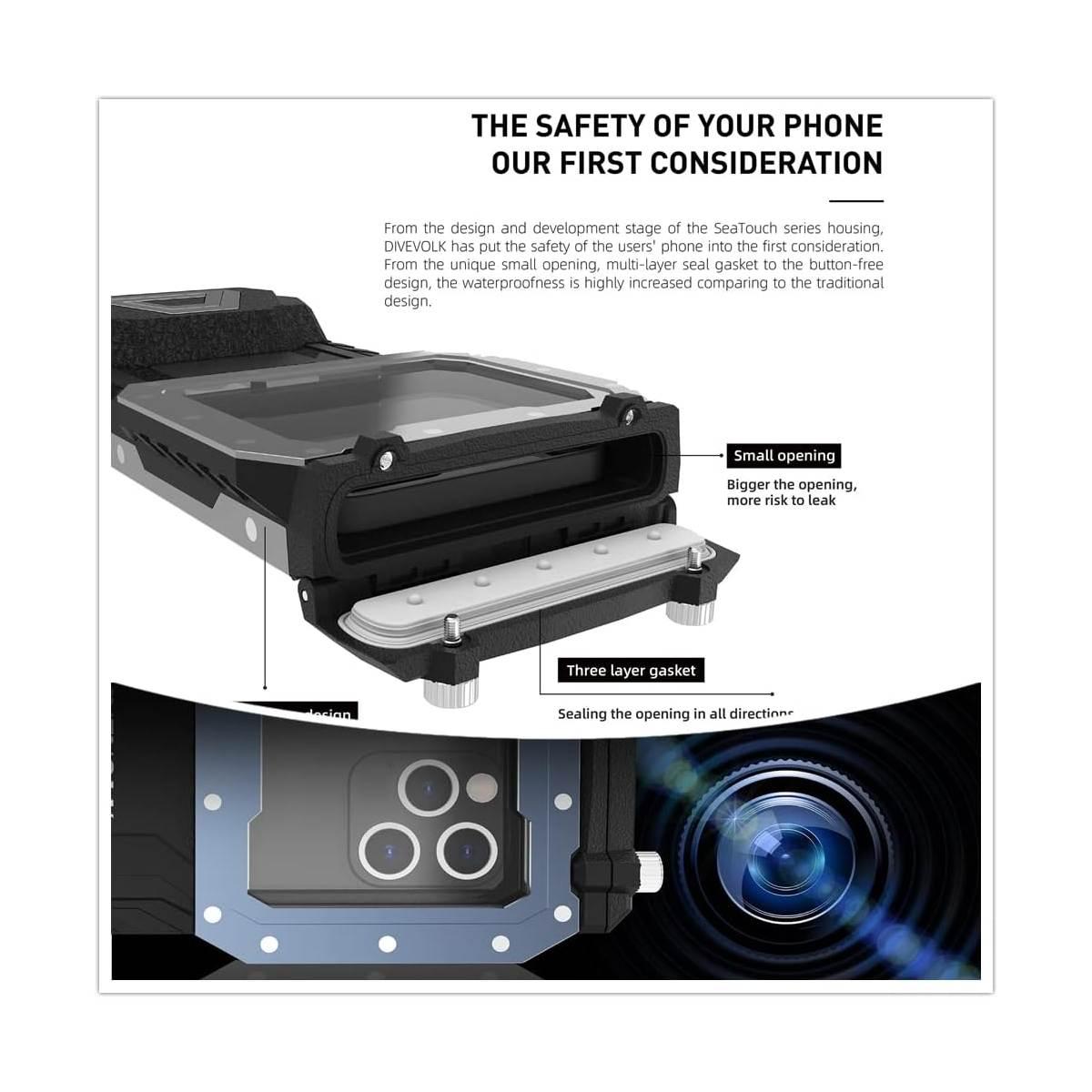 CUSTODIA PER SMARTPHONE DIVEVOLK Seatouch 4 Max Plus - compatibile anche con iPhone 17 (con adattatore apposito)<br />