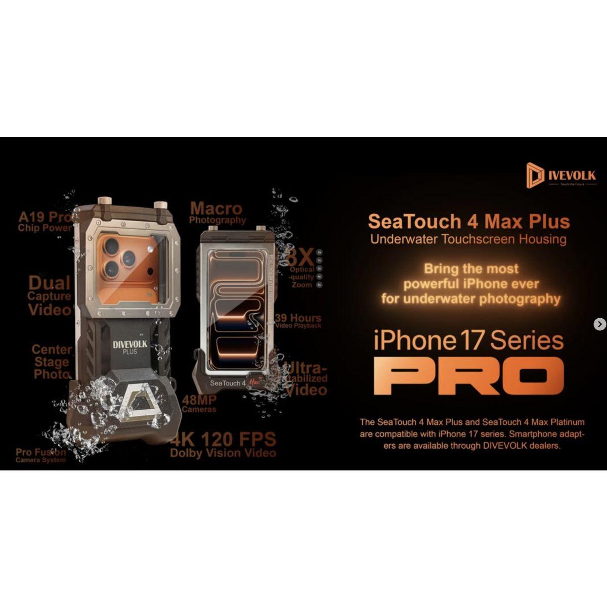 CUSTODIA PER SMARTPHONE DIVEVOLK Seatouch 4 Max Plus - compatibile anche con iPhone 17 (con adattatore apposito)<br />