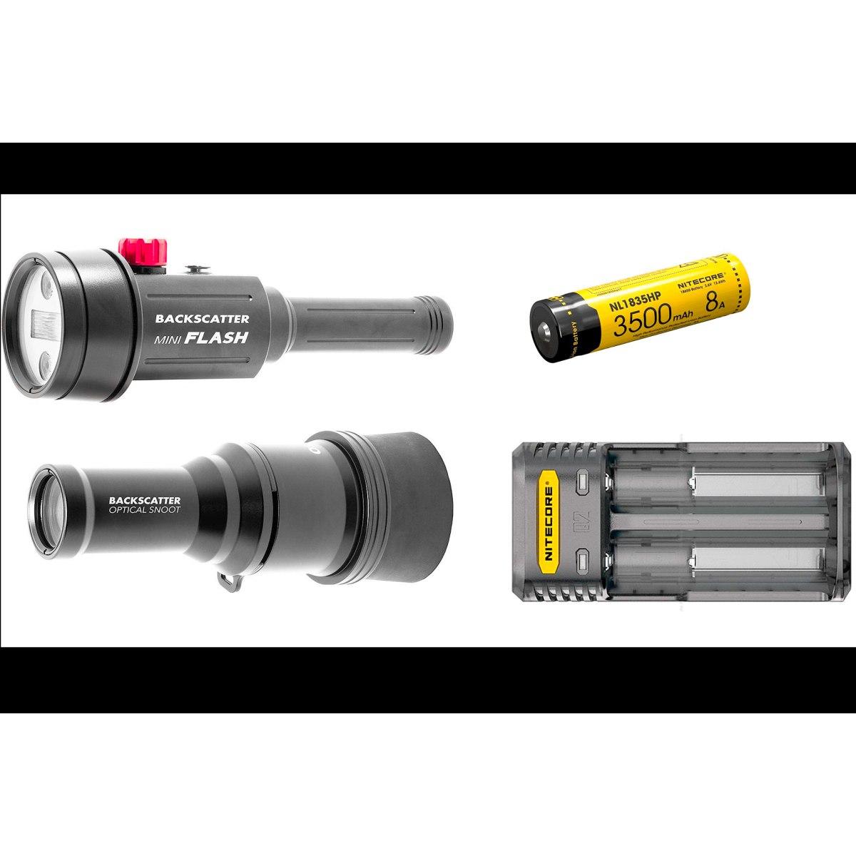Backscatter mini flash MF-1 + Snoot Optical Snoot OS-1 + Batteria e Caricabatterie