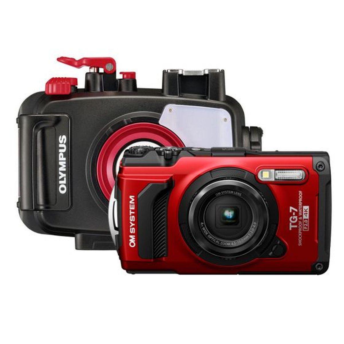 KIT COMPLETO - FOTOCAMERA OLYMPUS OM-SYSTEM TG7 + CUSTODIA ORIGINALE PT-059 + FLASH AOI Q1iS<br />